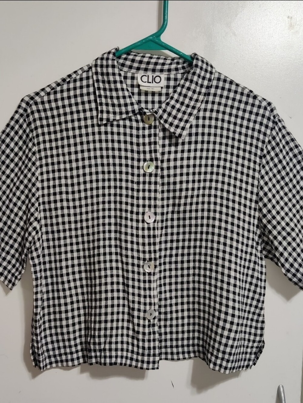 Clio Black & White Gingham Button-Up Blouse